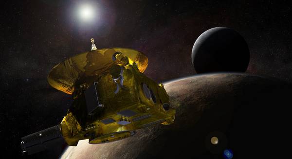 Rappresentazione artistica del passaggio ravvicinato a Plutone della sonda New Horizons (fonte: Johns Hopkins University Applied Physics Laboratory/Southwest Research Institute (JHUAPL/SwRI)